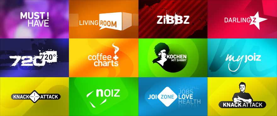 Übersicht aller von okamo aus Berlin für den schweizer Fernsehsender JOIZ gestalteten oder modifizierten Format-Logo-Designs. Einige Logos (Kochen mit Shibby, Knack Attack) wurden später dann wiederum Inhouse von JOIZ angepasst