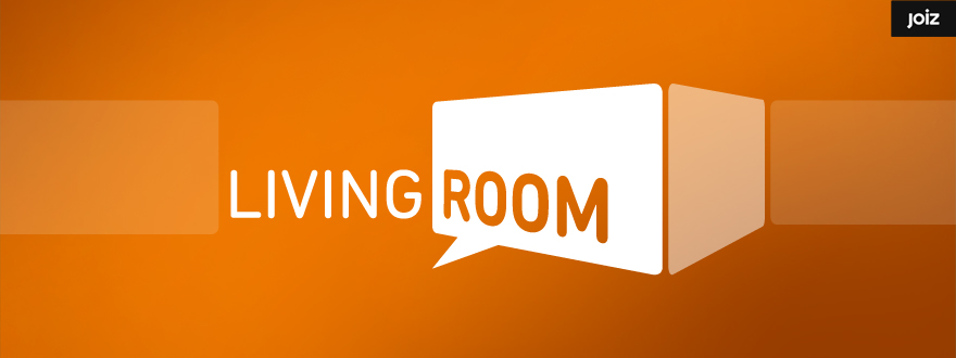 Von okamo aus Berlin gestaltetes Format-Logo-Design der Fernsehshow „Living Room“ des Schweizer Web- und Fernsehsenders JOIZ.